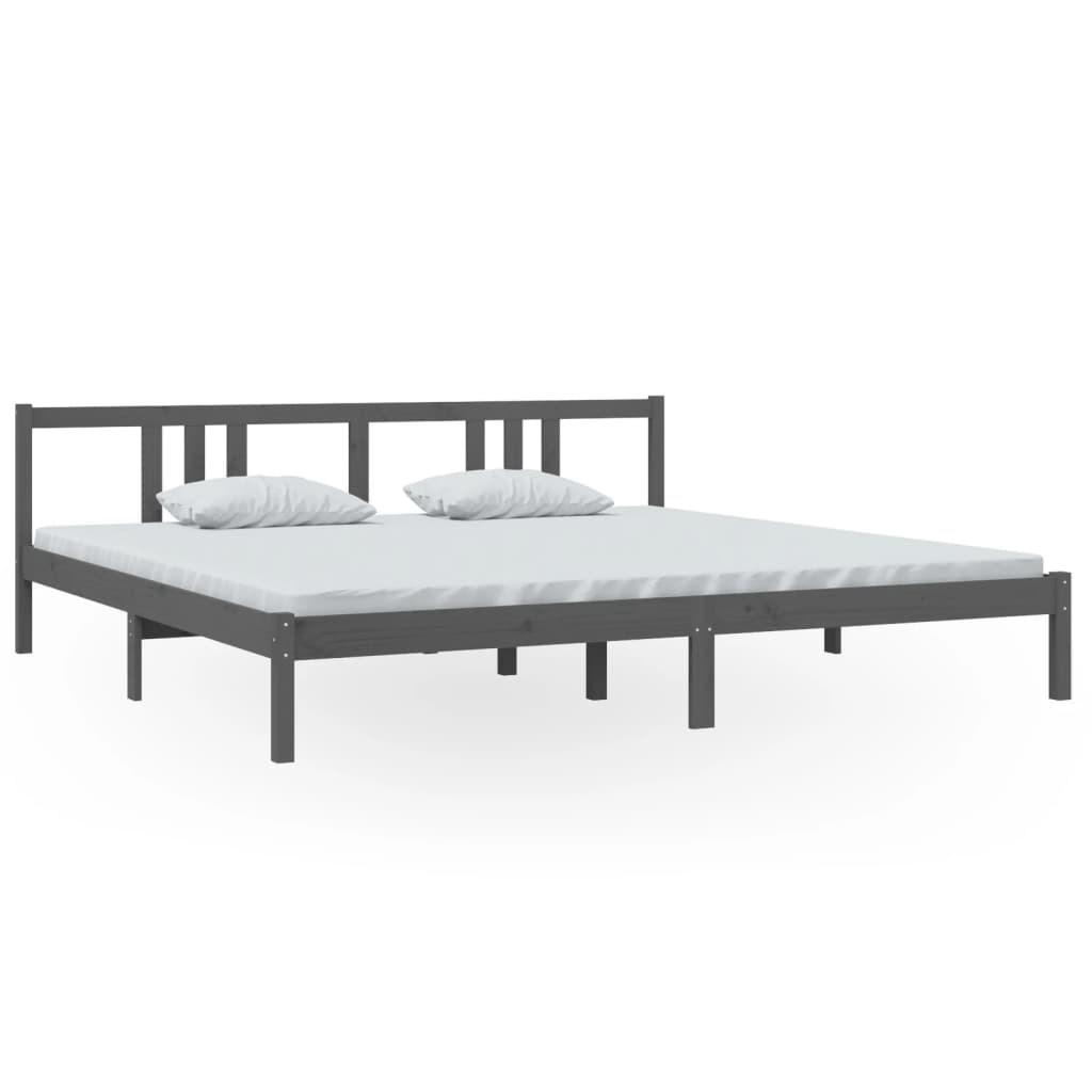 Grey Solid Wood Bed Frame 200x200 cm - No Mattress Included