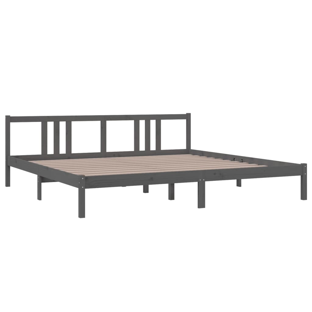 Grey Solid Wood Bed Frame 200x200 cm - No Mattress Included