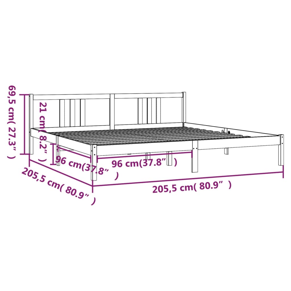 Grey Solid Wood Bed Frame 200x200 cm - No Mattress Included