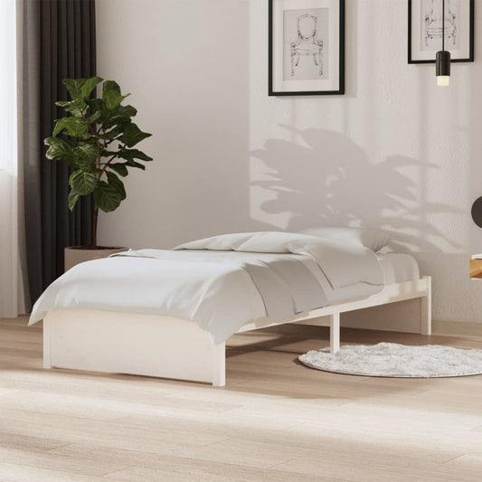 Solid Wood White Bed Frame - Single 90x190 cm | No Mattress