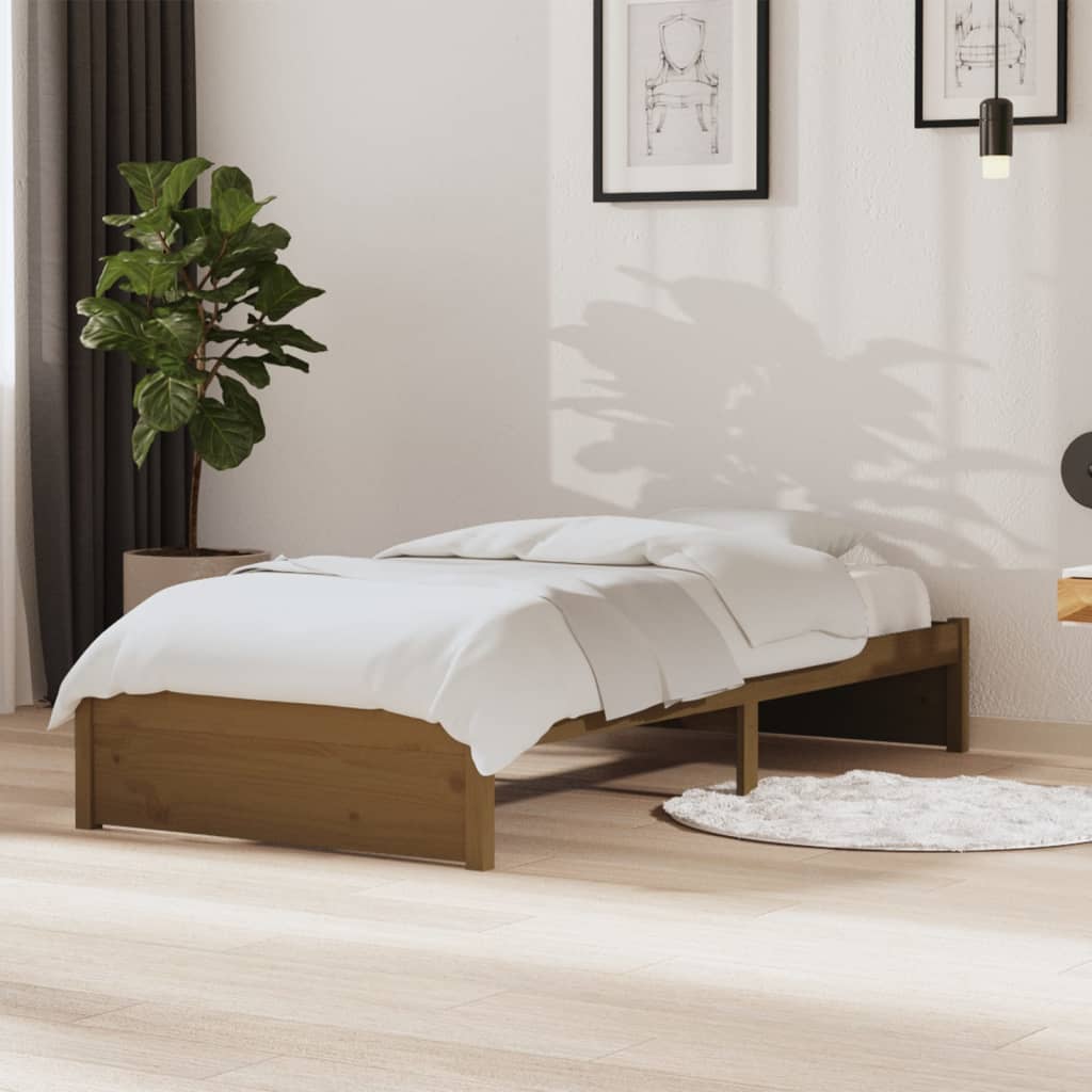 Solid Wood Bed Frame Single 90x190 cm - Honey Brown Finish