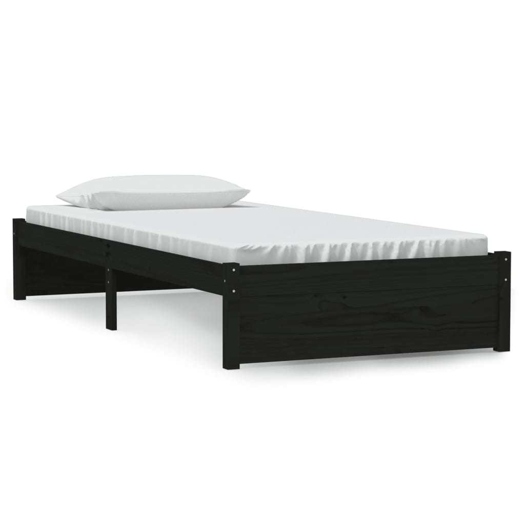Black Solid Wood Single Bed Frame 90x190 cm - No Mattress Included