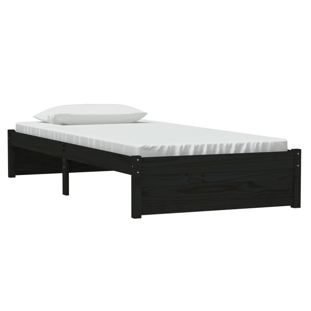 Black Solid Wood Single Bed Frame 90x190 cm - No Mattress Included