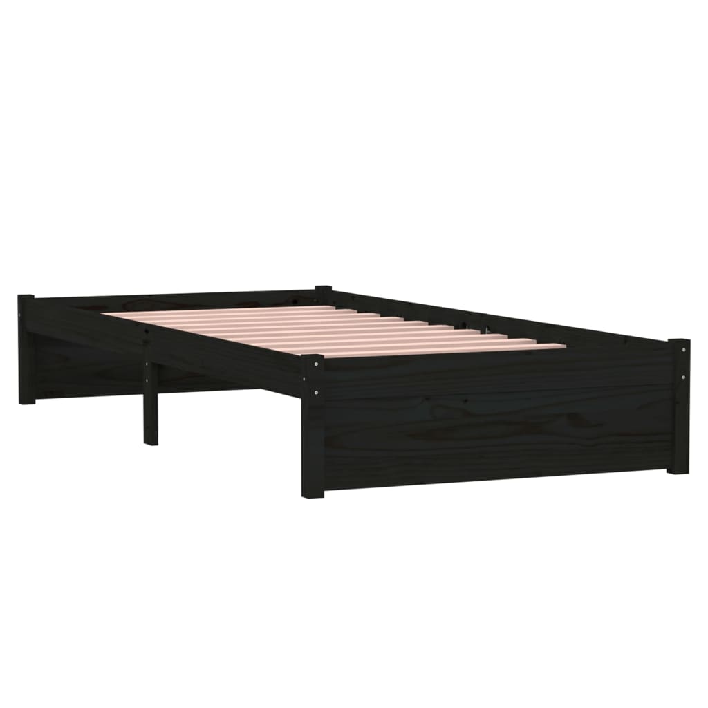 Black Solid Wood Single Bed Frame 90x190 cm - No Mattress Included