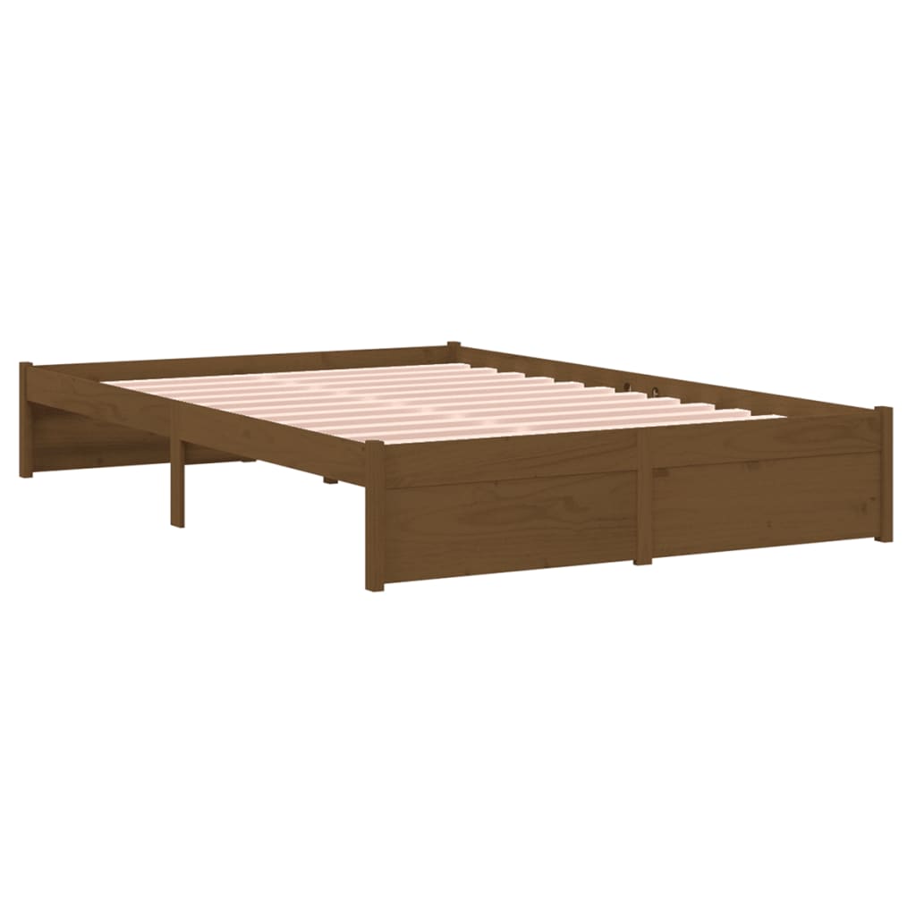 Compact Honey Brown Solid Wood Bed Frame 120x190 cm - Small Double