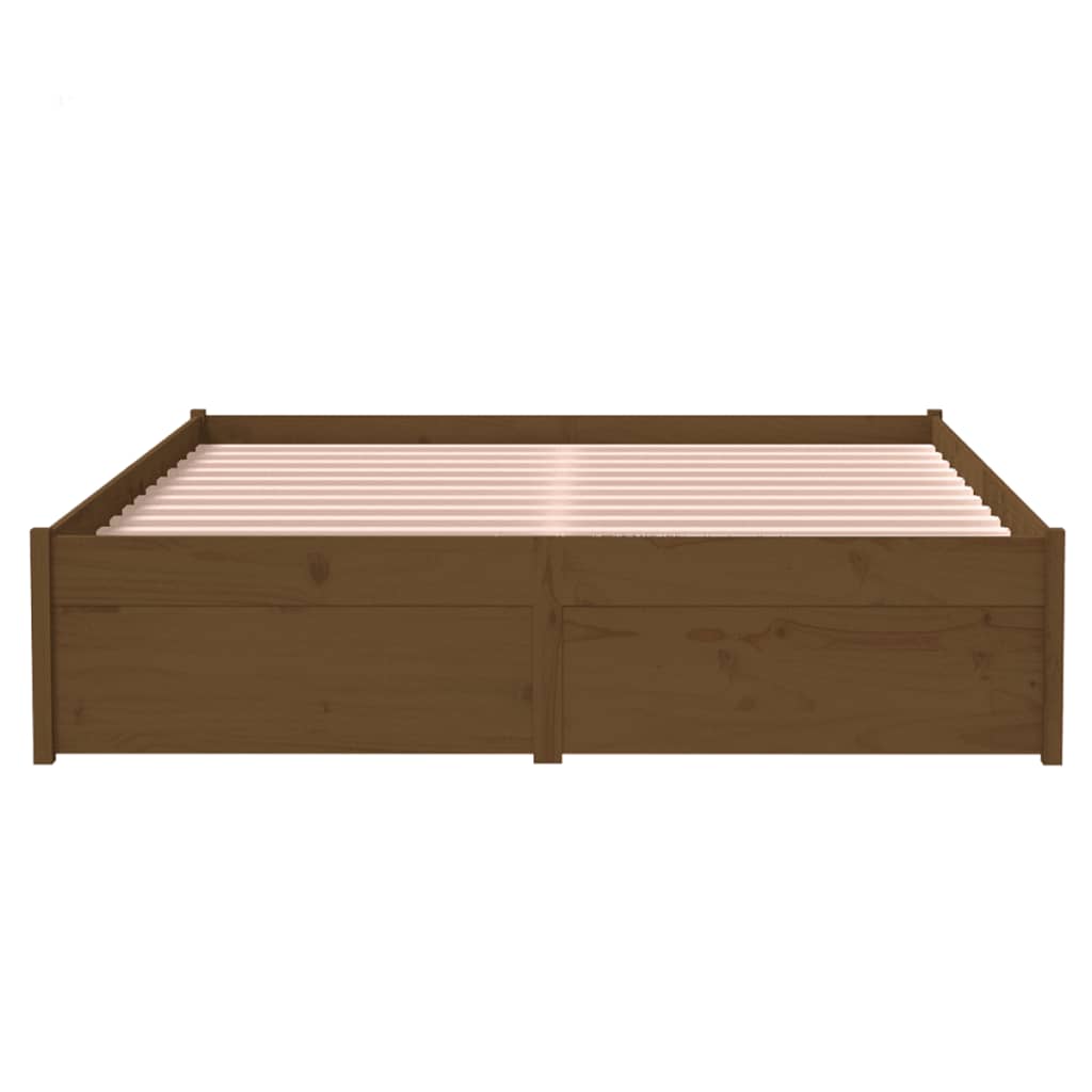 Compact Honey Brown Solid Wood Bed Frame 120x190 cm - Small Double