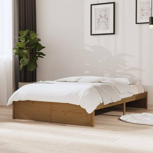 Compact Honey Brown Solid Wood Bed Frame 120x190 cm - Small Double