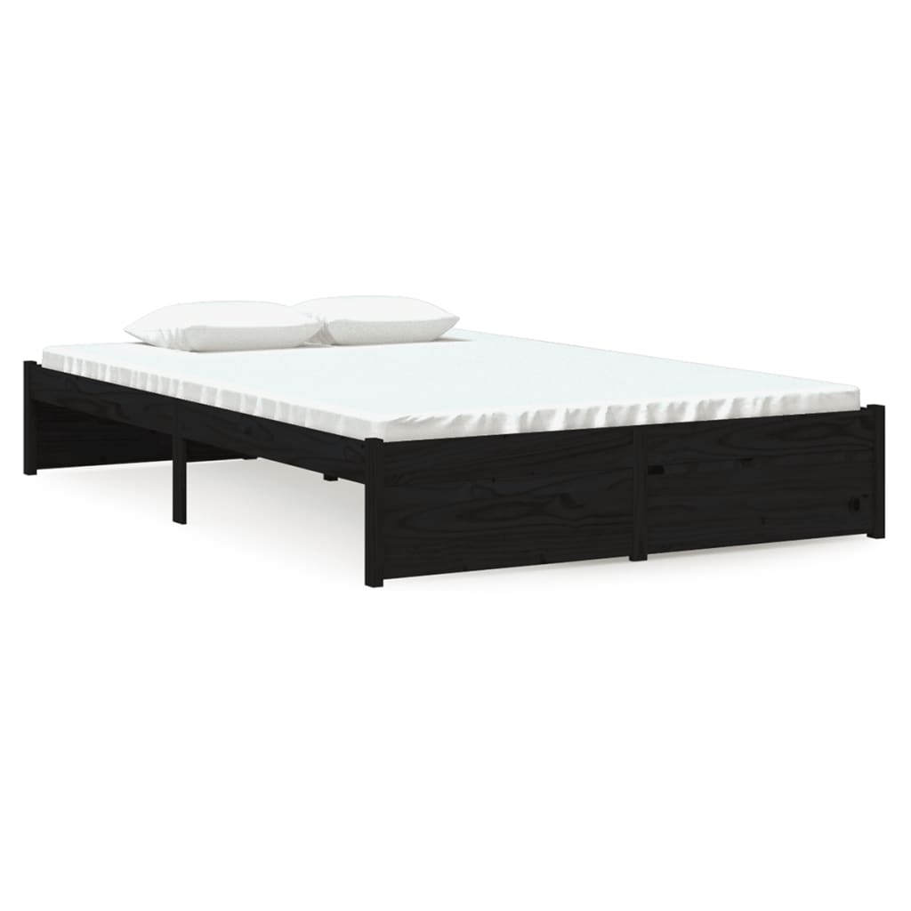 Black Solid Wood Bed Frame 120x190 cm - Small Double Size