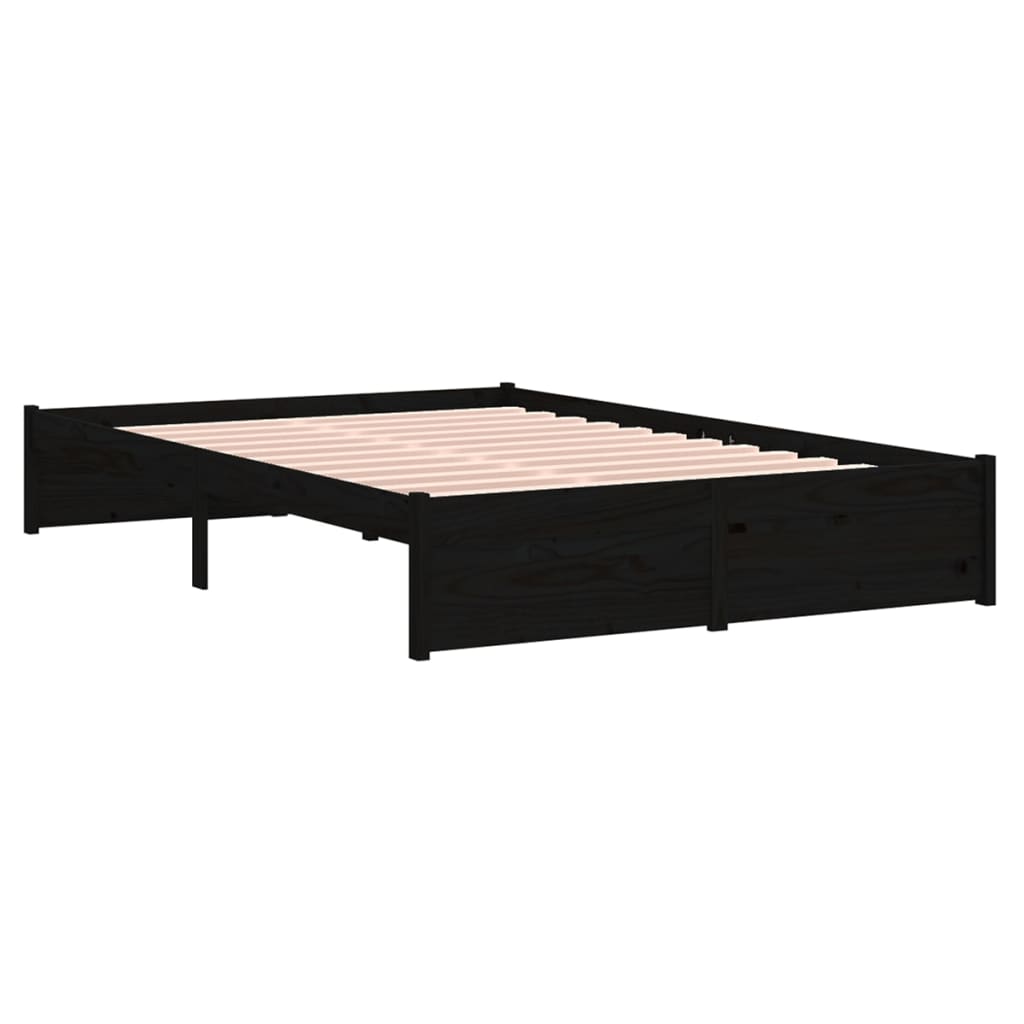 Black Solid Wood Bed Frame 120x190 cm - Small Double Size