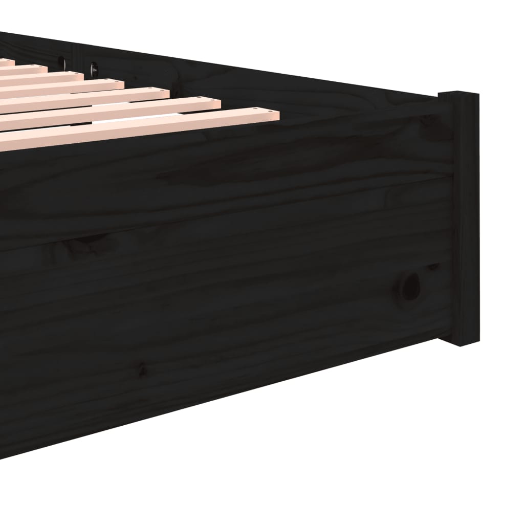 Black Solid Wood Bed Frame 120x190 cm - Small Double Size