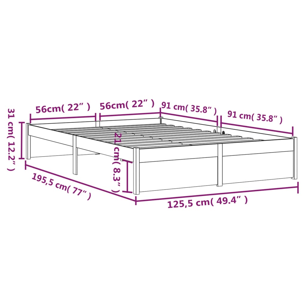 Black Solid Wood Bed Frame 120x190 cm - Small Double Size