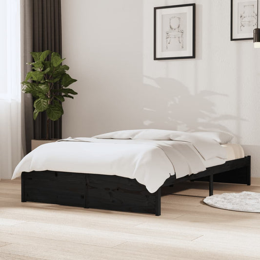 Black Solid Wood Bed Frame 120x190 cm - Small Double Size
