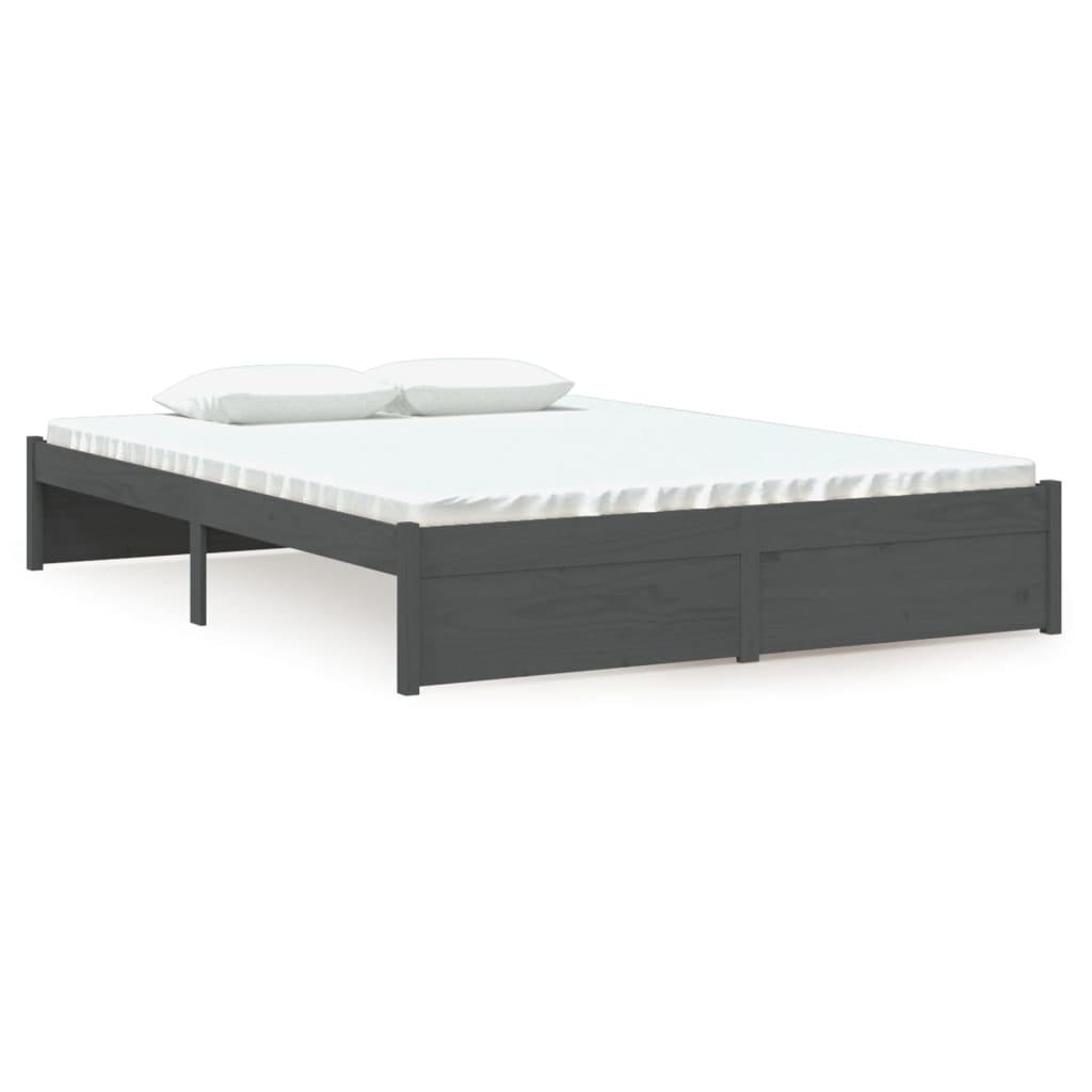 Grey Solid Wood Double Bed Frame 135x190 cm - No Mattress Included