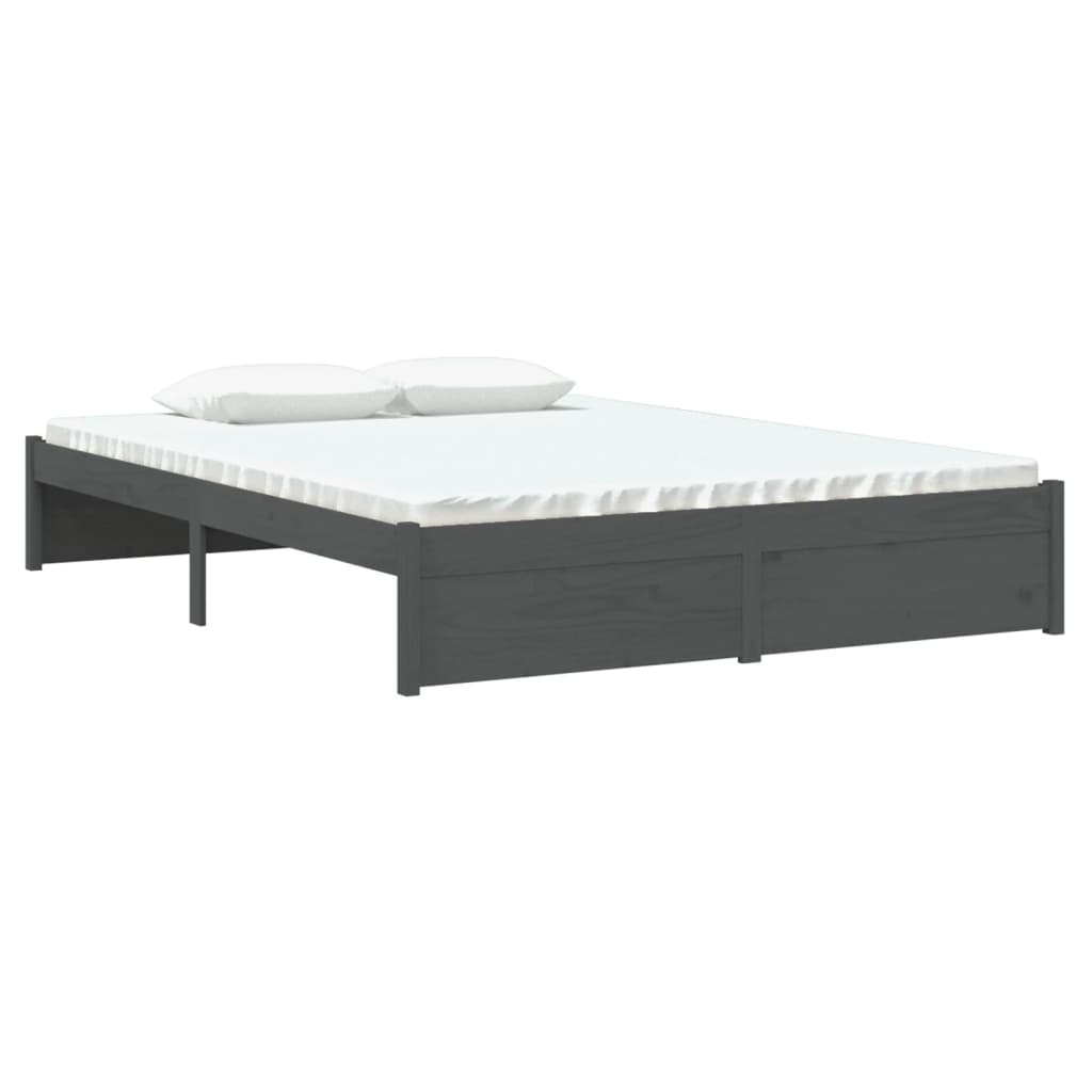Grey Solid Wood Double Bed Frame 135x190 cm - No Mattress Included