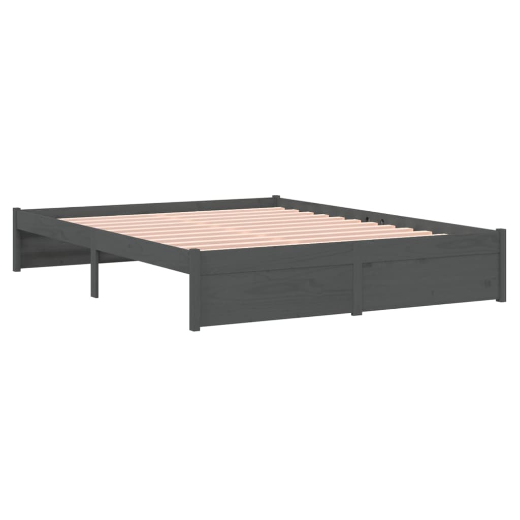 Grey Solid Wood Double Bed Frame 135x190 cm - No Mattress Included