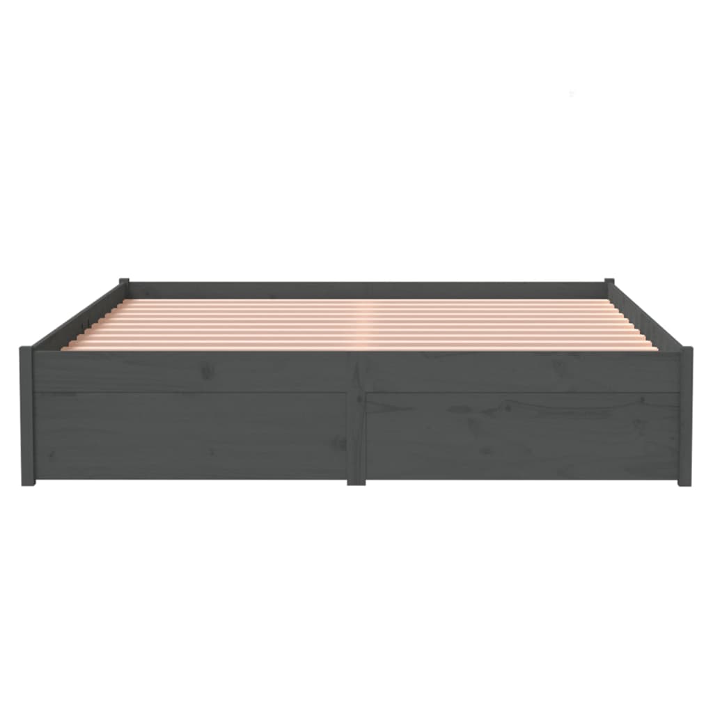 Grey Solid Wood Double Bed Frame 135x190 cm - No Mattress Included