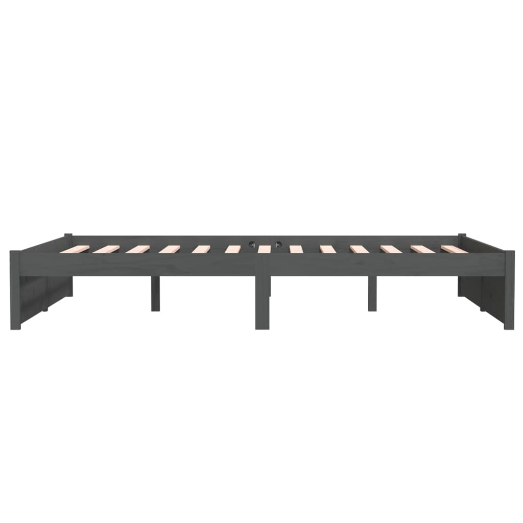 Grey Solid Wood Double Bed Frame 135x190 cm - No Mattress Included