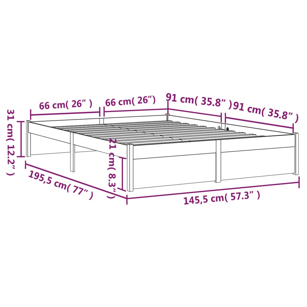 Solid Wood Bed Frame 140x190 cm - Sturdy & Stylish Without Mattress