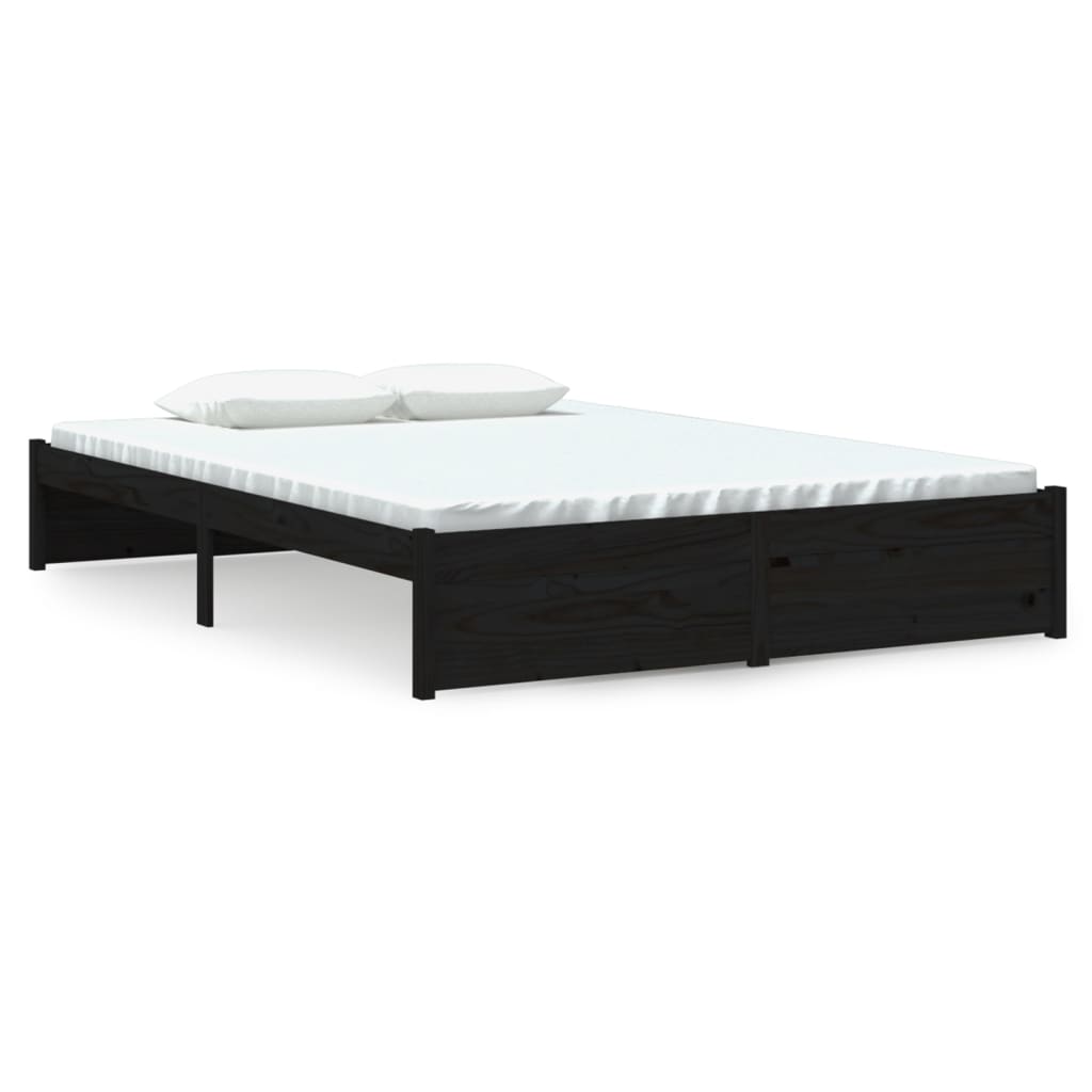 Solid Wood Bed Frame, Black, 140x190 cm - Mattress Not Included