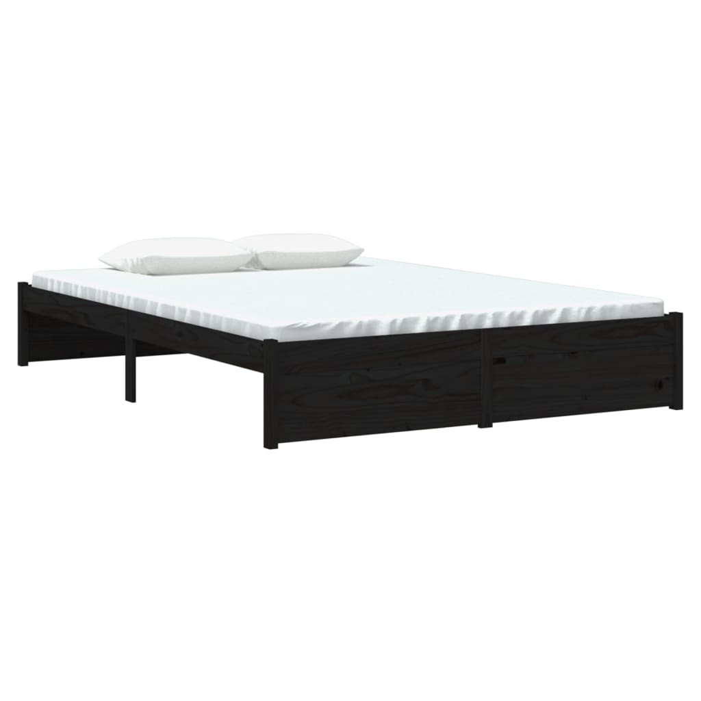 Solid Wood Bed Frame, Black, 140x190 cm - Mattress Not Included