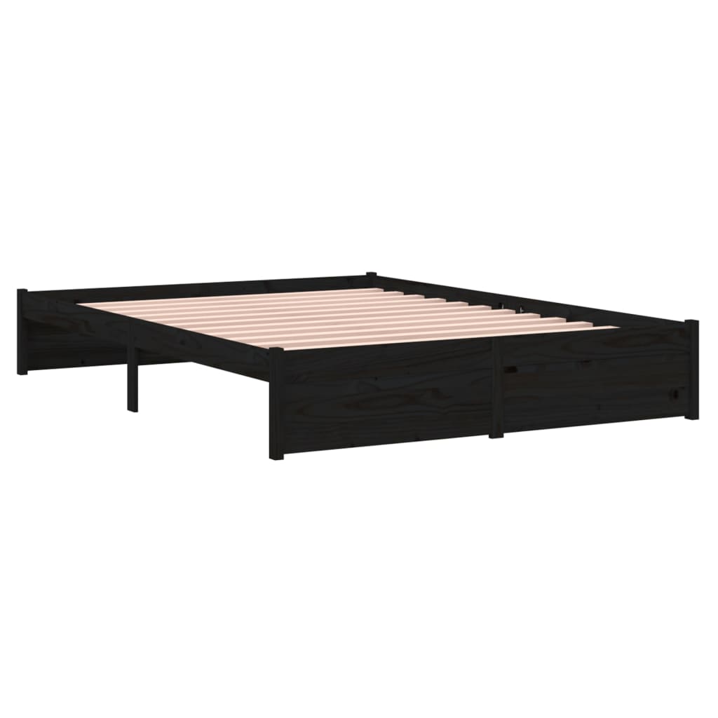 Solid Wood Bed Frame, Black, 140x190 cm - Mattress Not Included
