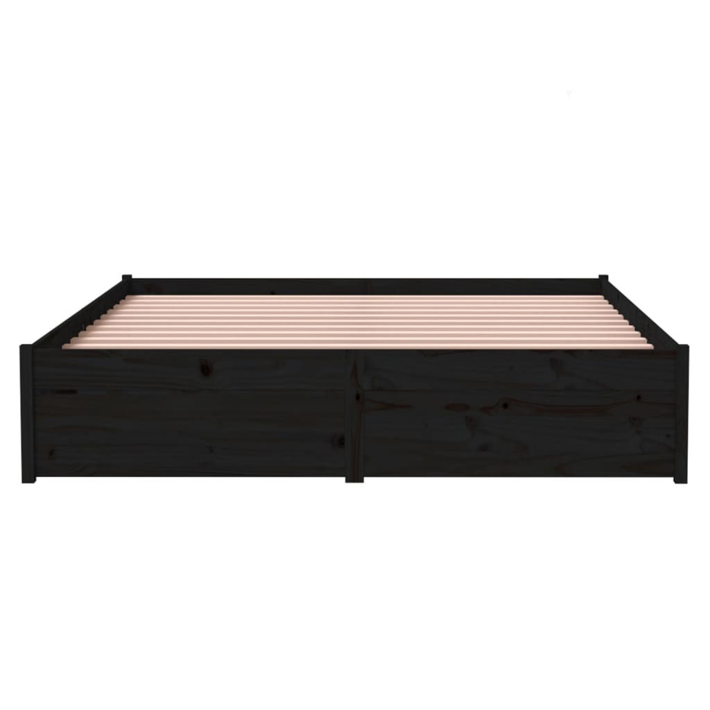 Solid Wood Bed Frame, Black, 140x190 cm - Mattress Not Included