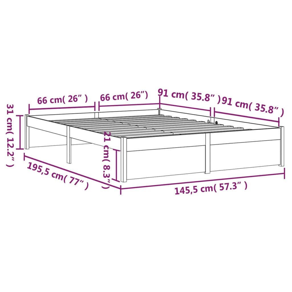 Solid Wood Bed Frame, Black, 140x190 cm - Mattress Not Included