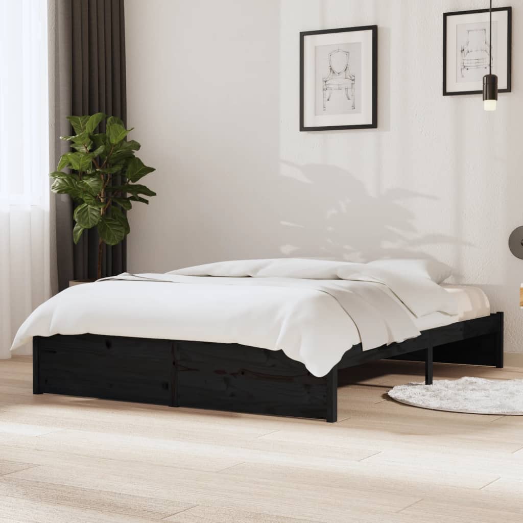 Solid Wood Bed Frame, Black, 140x190 cm - Mattress Not Included