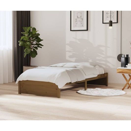 Solid Wood Honey Brown Bed Frame 90x200 cm - No Mattress Included