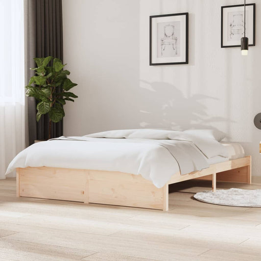 Solid Wood Bed Frame 140x200 cm - No Mattress, Natural Finish