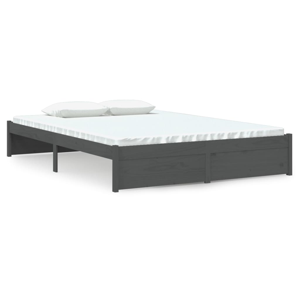 Elegant Grey Solid Wood Bed Frame 140x200 cm - No Mattress