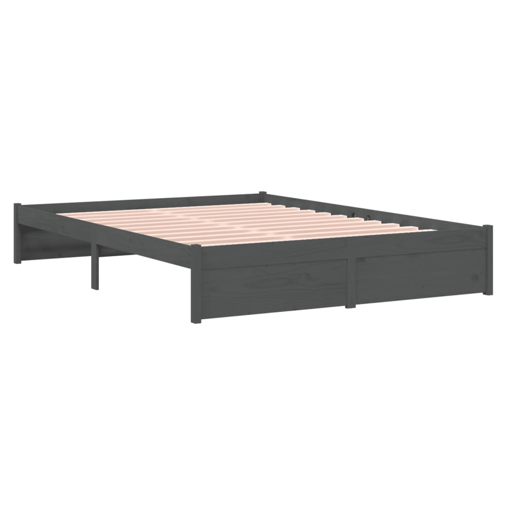 Elegant Grey Solid Wood Bed Frame 140x200 cm - No Mattress