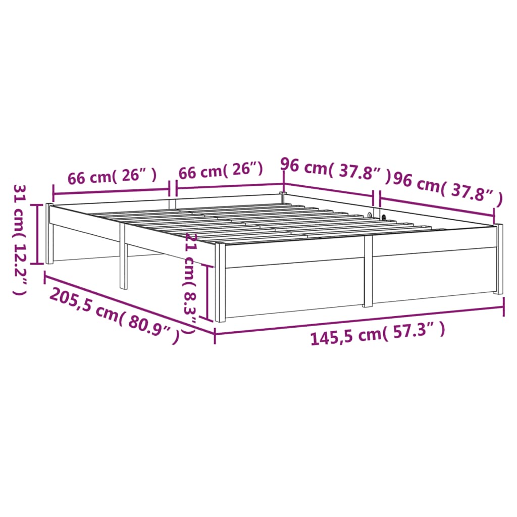 Solid Wood Bed Frame 140x200 cm, Honey Brown Finish