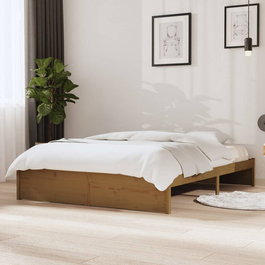 Solid Wood Bed Frame 140x200 cm, Honey Brown Finish