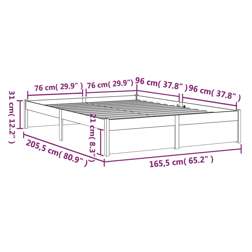 White Solid Wood Bed Frame 160x200 cm - Mattress Not Included