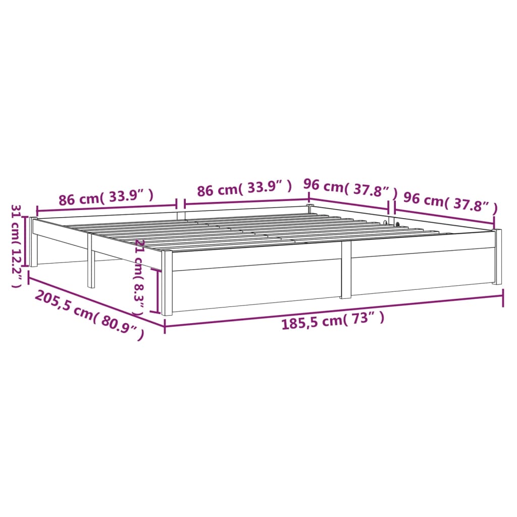 White Solid Wood Bed Frame - Super King 180x200 cm (No Mattress)