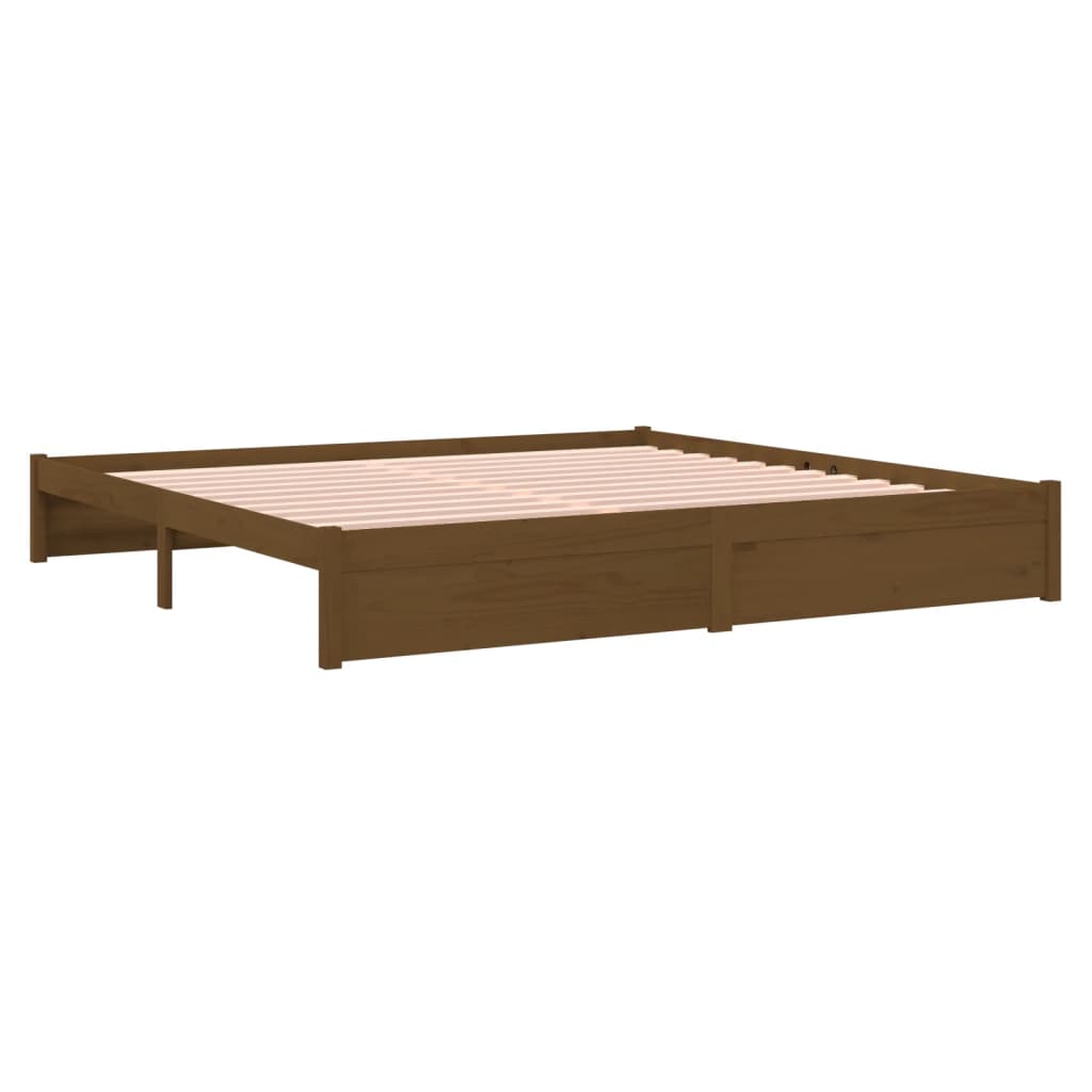 Honey Brown Solid Wood Bed Frame 200x200 cm - No Mattress Included