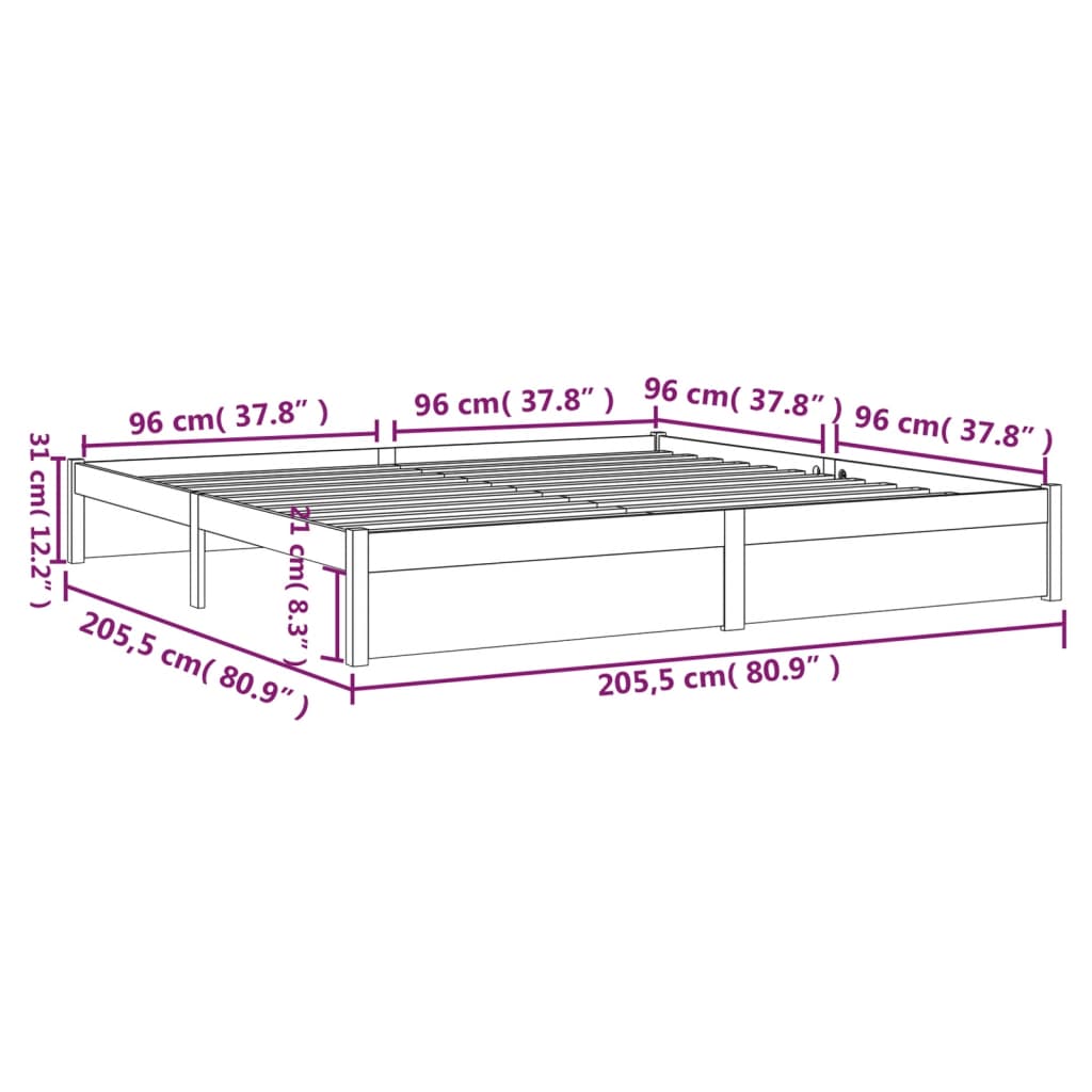 Honey Brown Solid Wood Bed Frame 200x200 cm - No Mattress Included