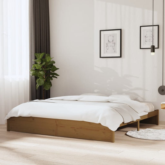 Honey Brown Solid Wood Bed Frame 200x200 cm - No Mattress Included