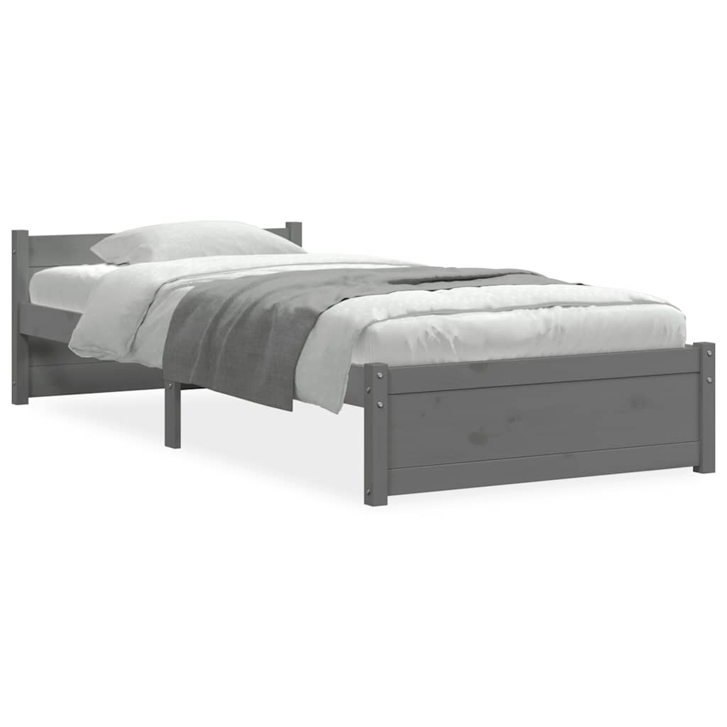 Grey Solid Wood Small Single Bed Frame 75x190 cm