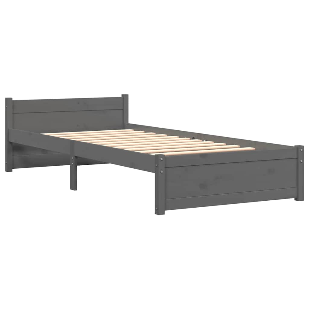Grey Solid Wood Small Single Bed Frame 75x190 cm