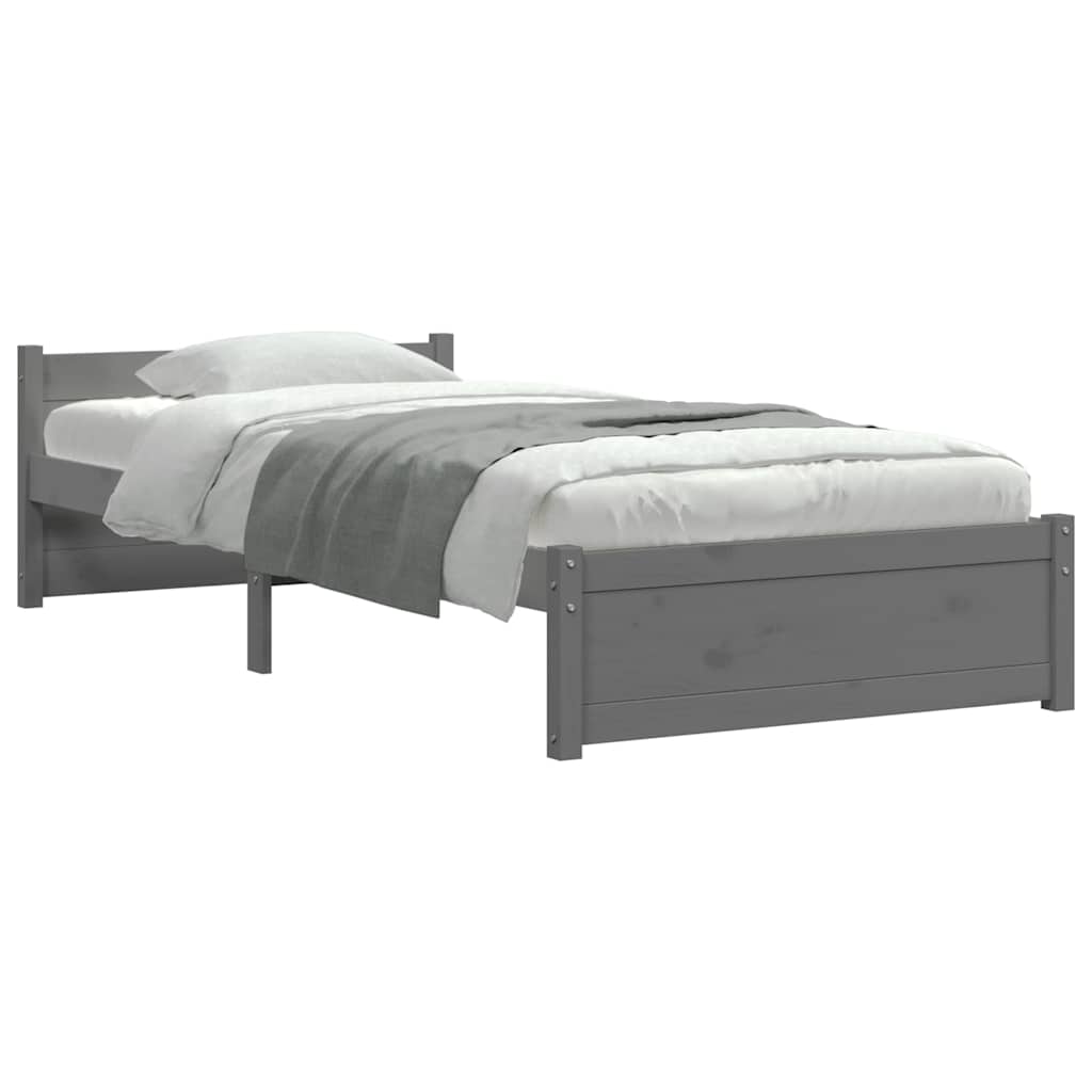 Grey Solid Wood Small Single Bed Frame 75x190 cm