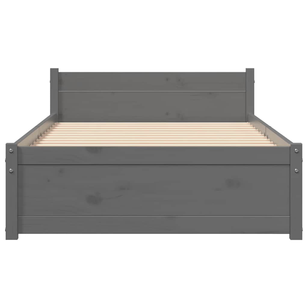 Grey Solid Wood Small Single Bed Frame 75x190 cm