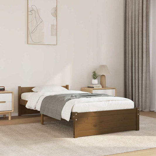 Honey Brown Solid Wood Bed Frame 75x190cm - Small Single Size