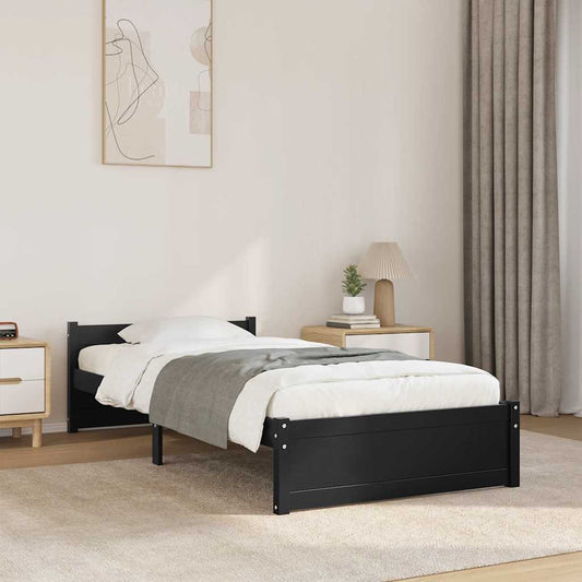 Solid Wood Bed Frame Black 75x190 cm Small Single Without Mattress