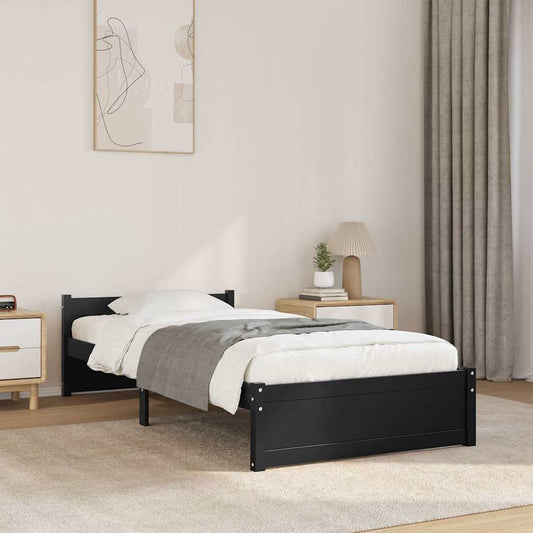 Black Solid Wood Bed Frame 90x200 cm - No Mattress Included