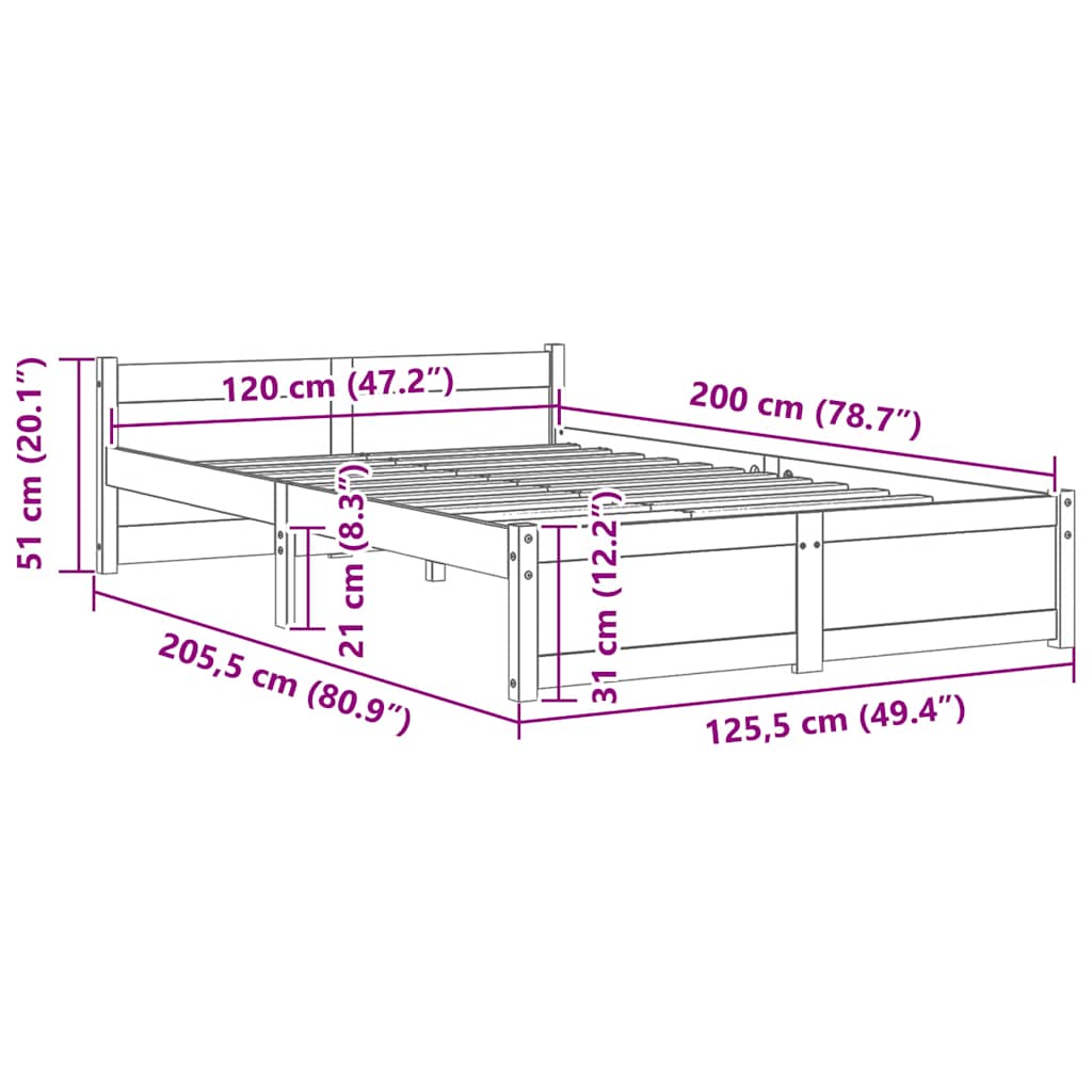 Solid Wood Bed Frame 120x200 cm - No Mattress Included
