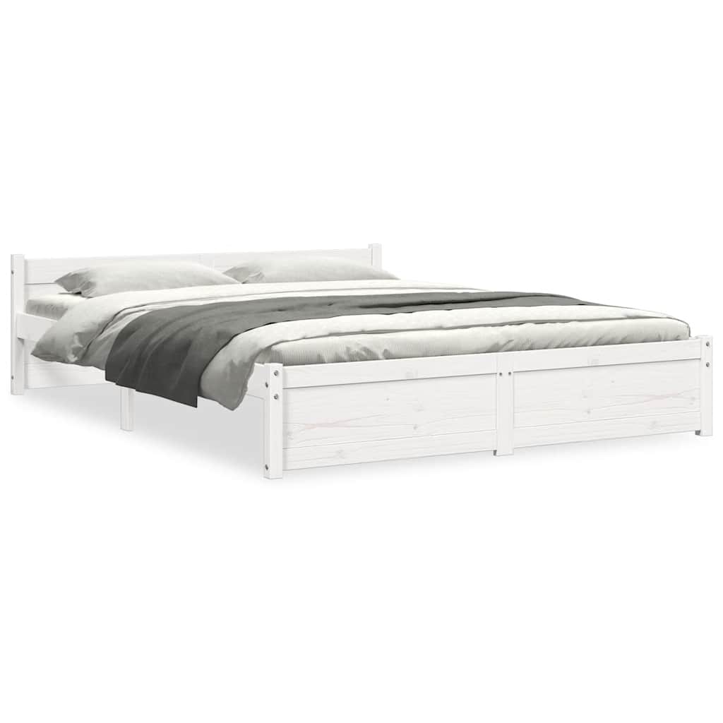 Solid Wood Bed Frame - White 140x200 cm (Mattress Not Included)