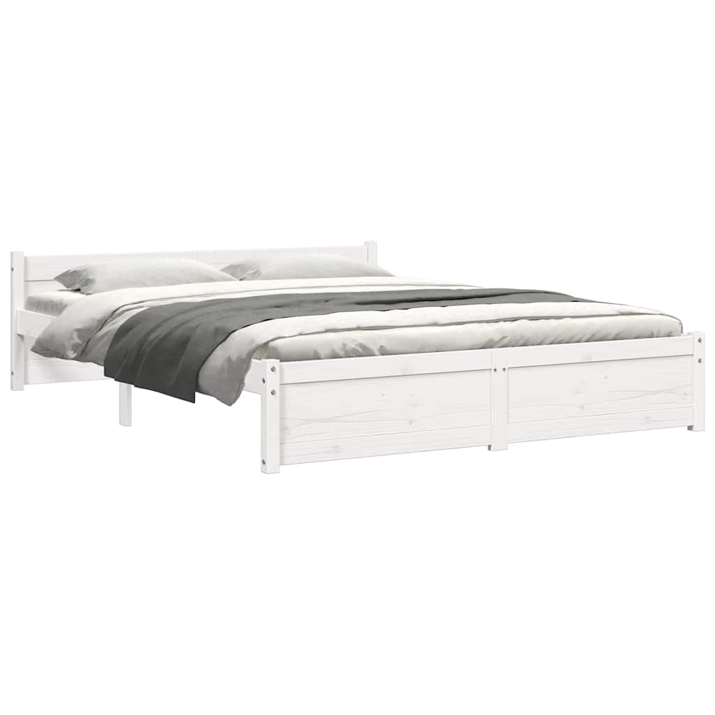 Solid Wood Bed Frame - White 140x200 cm (Mattress Not Included)