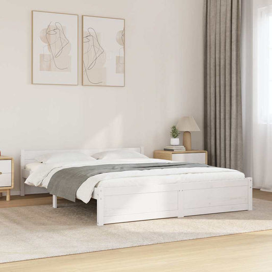 Solid Wood Bed Frame - White 140x200 cm (Mattress Not Included)